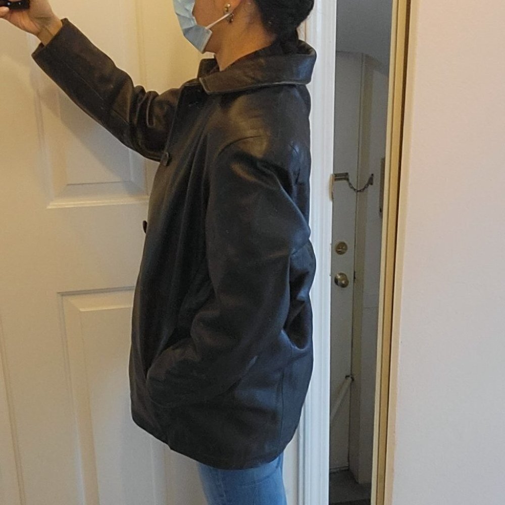 90s y2k vintage Leather blazer  jacket oversized small - Picture 3 of 14